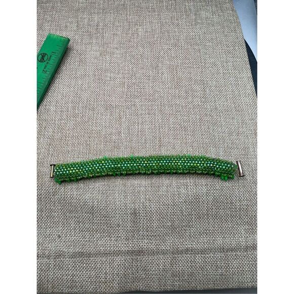 Neon Green Beaded Spike Style Bracelet on Mesh Slide in Lock Clasp - Picture 9 of 12